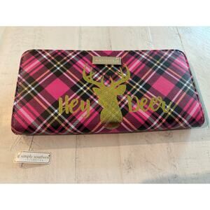 Simply Southern Pink Plaid “Oh Deer” Wallet NWT